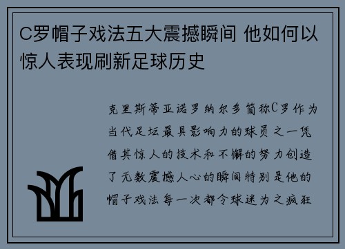 C罗帽子戏法五大震撼瞬间 他如何以惊人表现刷新足球历史